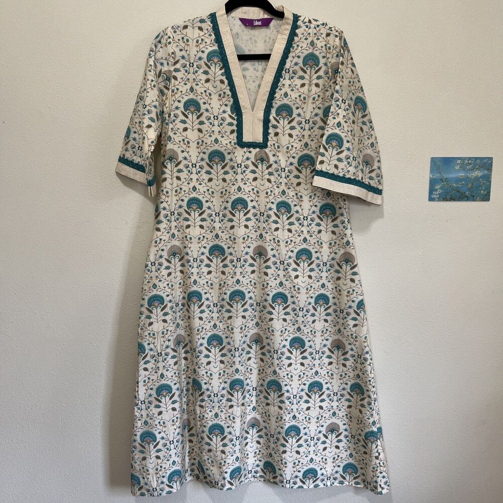 Libas Kurta Size Large Teal Floral Summer Spring - Picture 2 of 5